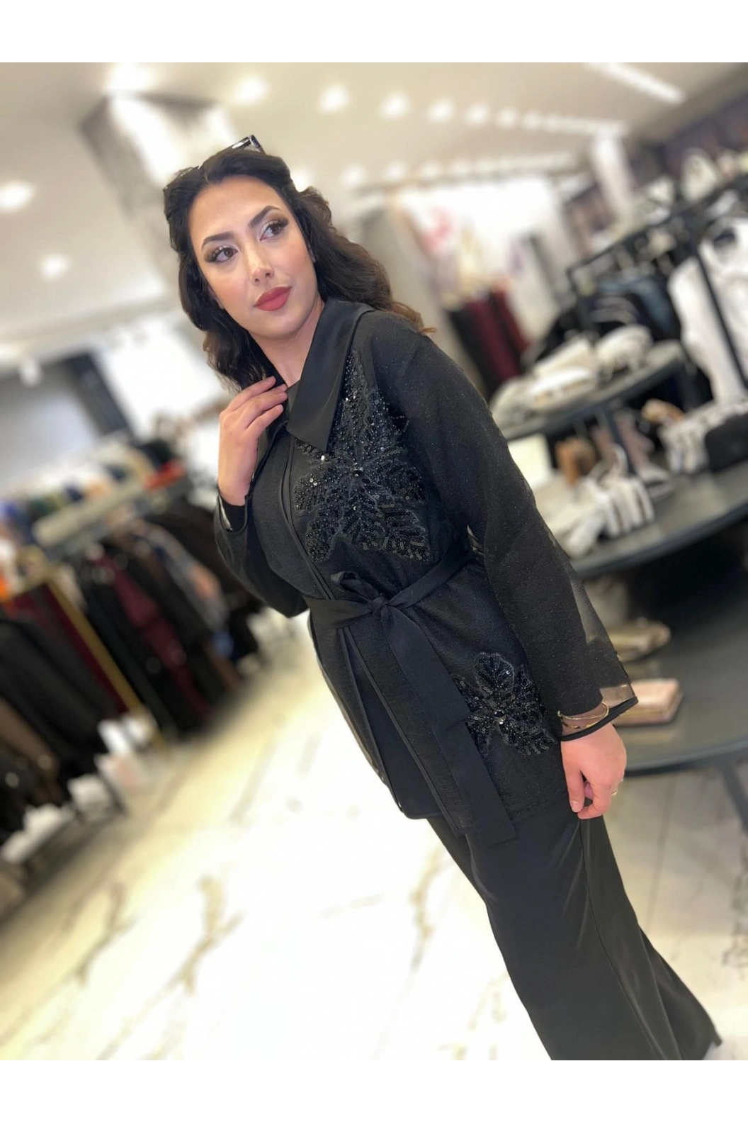 MY312-İŞLEME DETAY ÜÇLÜ TAKIM SİYAH