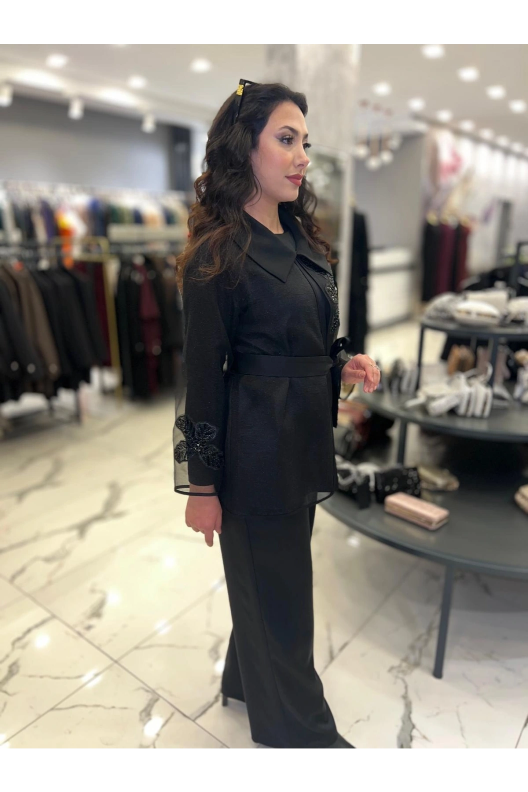 MY312-İŞLEME DETAY ÜÇLÜ TAKIM SİYAH