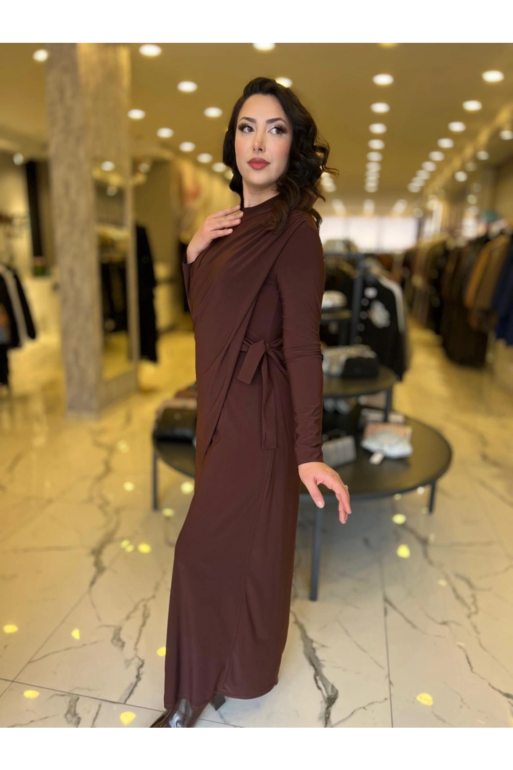 MY312-KEMER DETAYLI TUNİK KAHVE