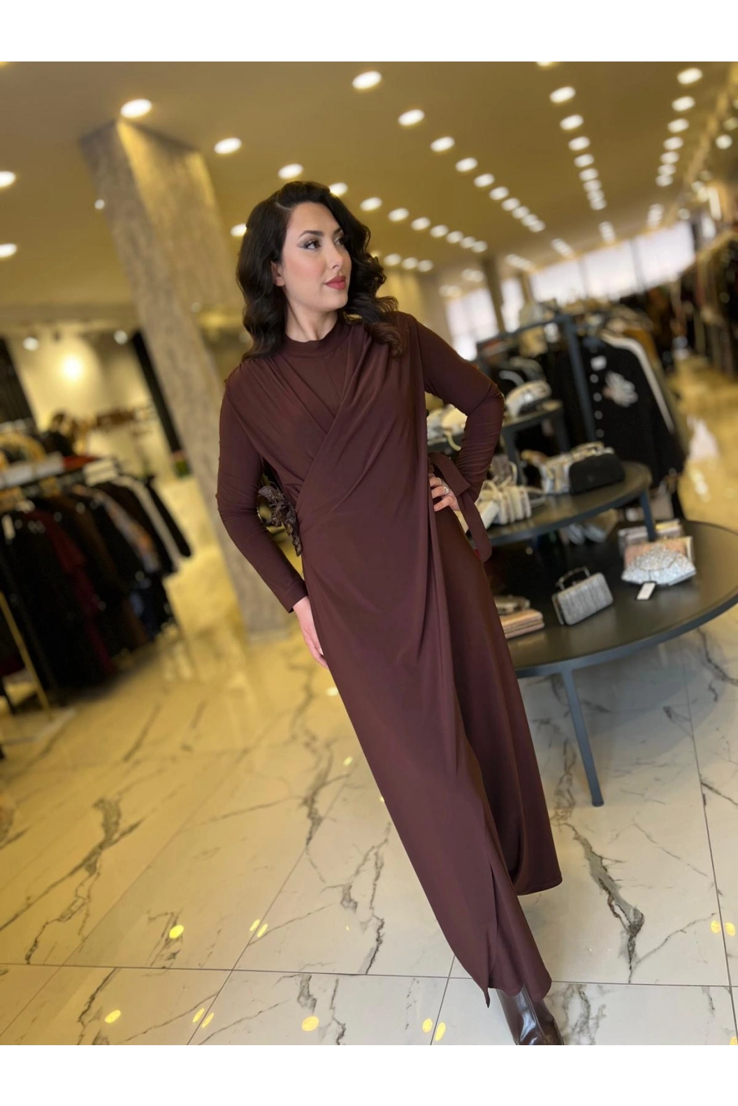 MY312-KEMER DETAYLI TUNİK KAHVE