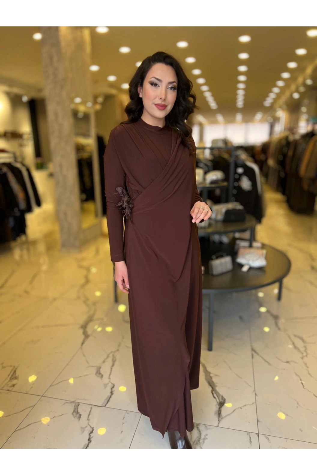 MY312-KEMER DETAYLI TUNİK KAHVE