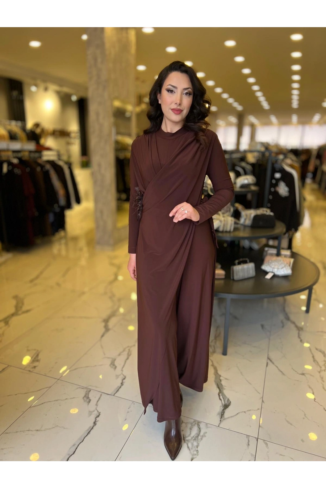 MY312-KEMER DETAYLI TUNİK KAHVE