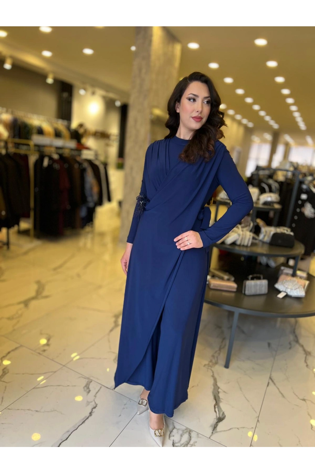 MY312-KEMER DETAYLI TUNİK LACİVERT