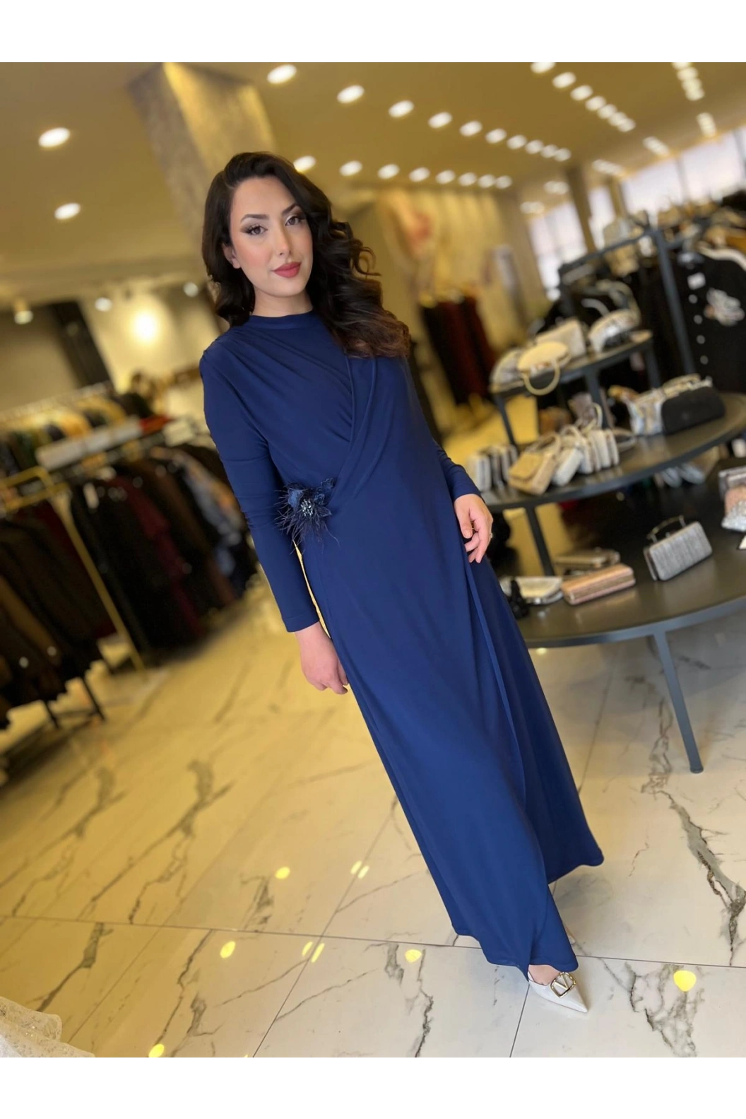 MY312-KEMER DETAYLI TUNİK LACİVERT