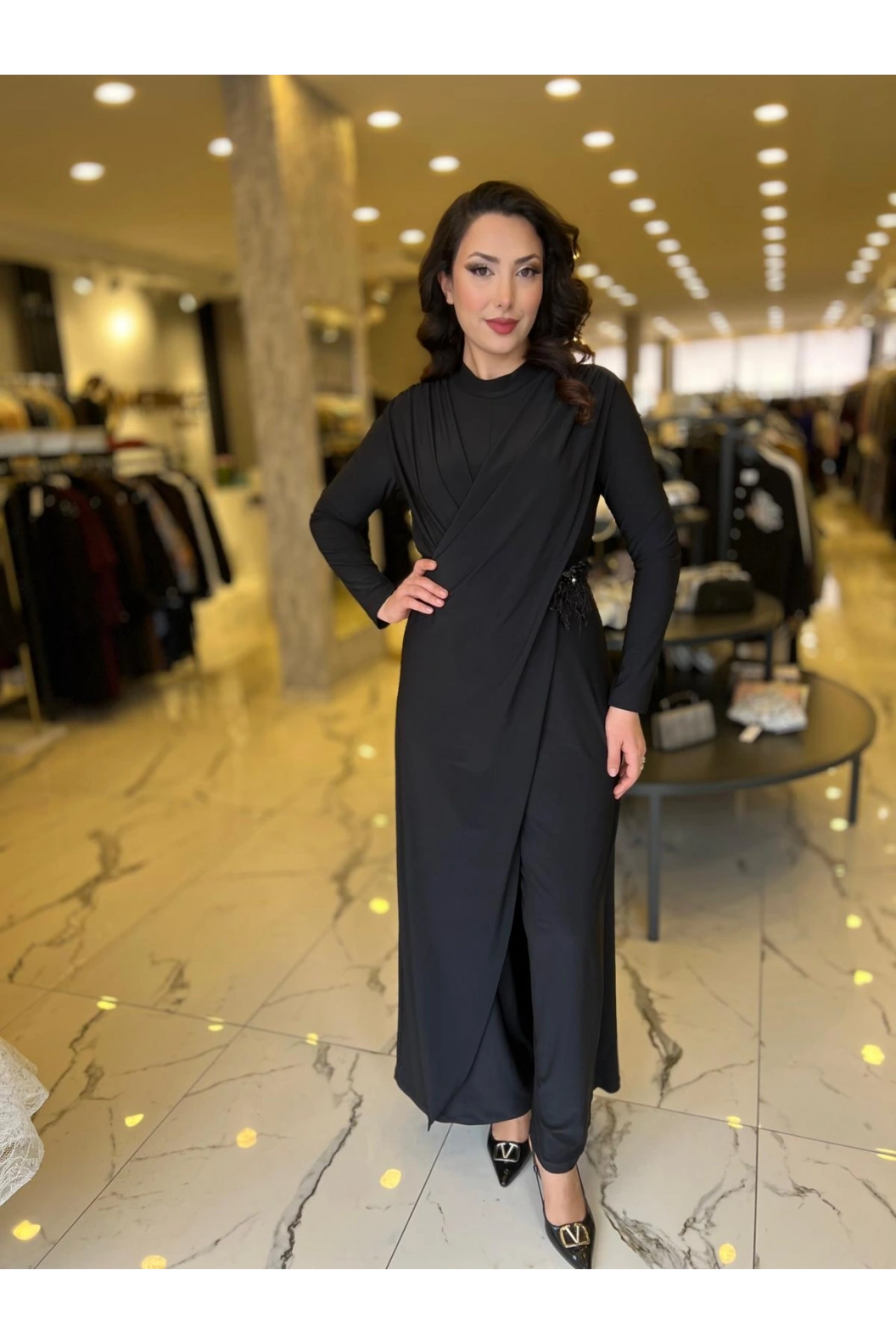 MY312-KEMER DETAYLI TUNİK SİYAH