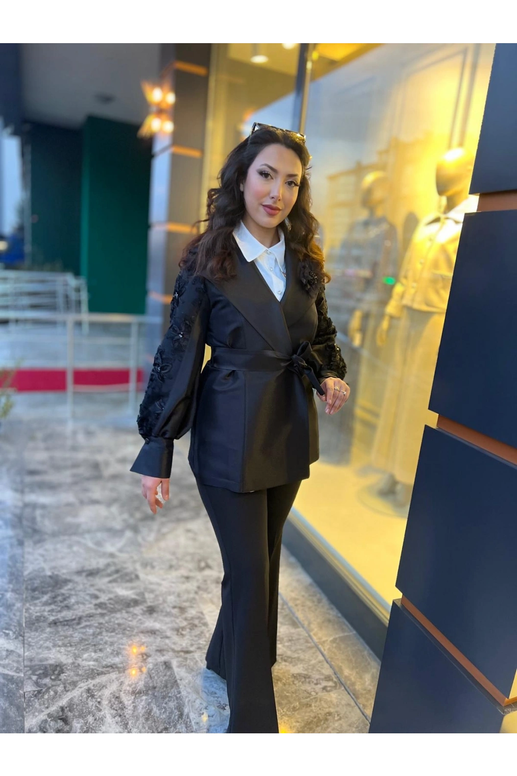 MY312-KOLLARI DANTELLİ CEKET SİYAH