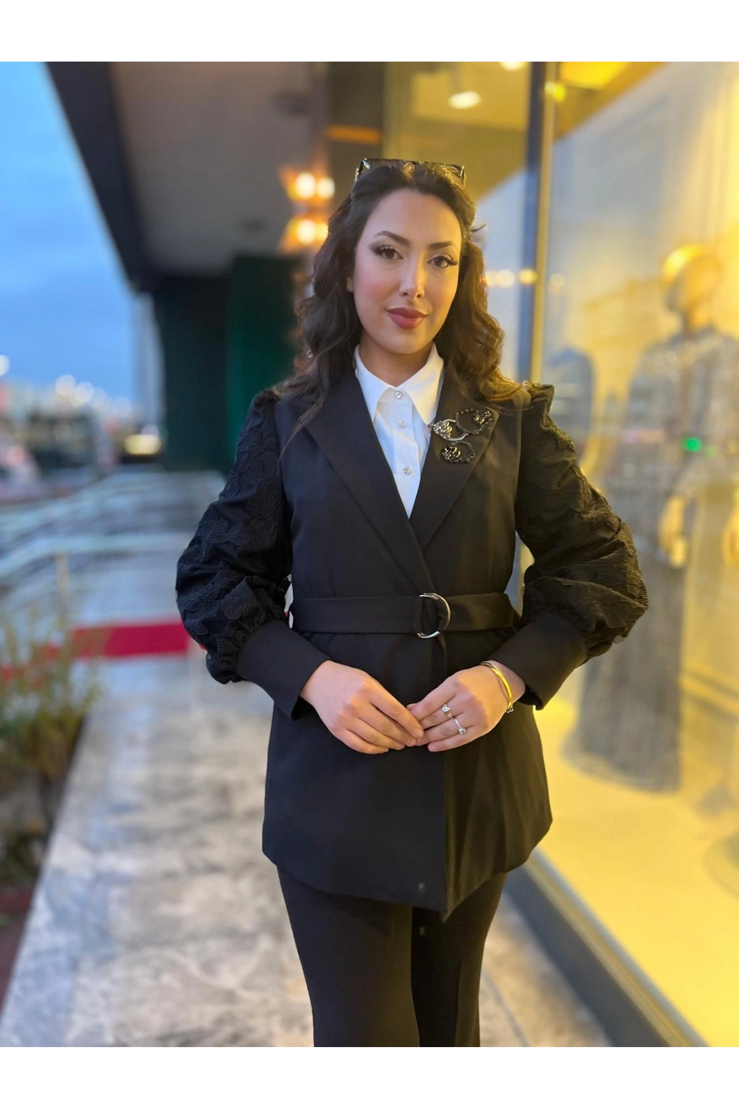 MY312-KOLU DANTELLİ TAKIM SİYAH