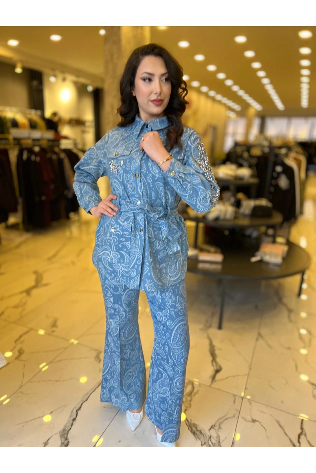 MY312-KOLU TAŞLI DENİM CEKET MAVİ