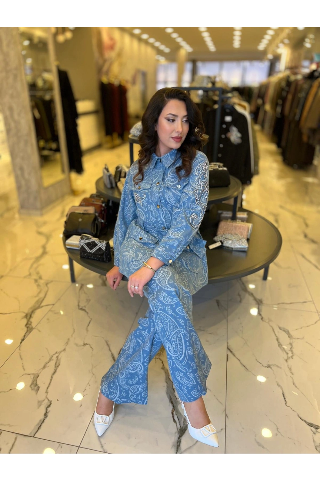 MY312-KOLU TAŞLI DENİM CEKET MAVİ