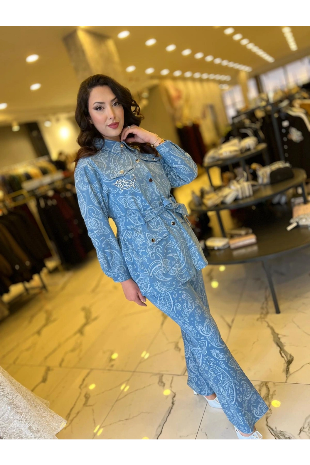 MY312-KOLU TAŞLI DENİM CEKET MAVİ