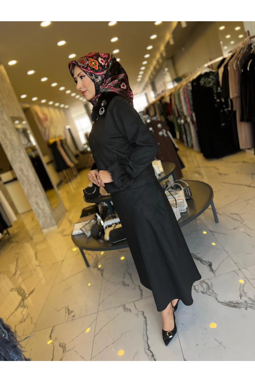 MY312-KÜRKLÜ SÜET TAKIM SİYAH