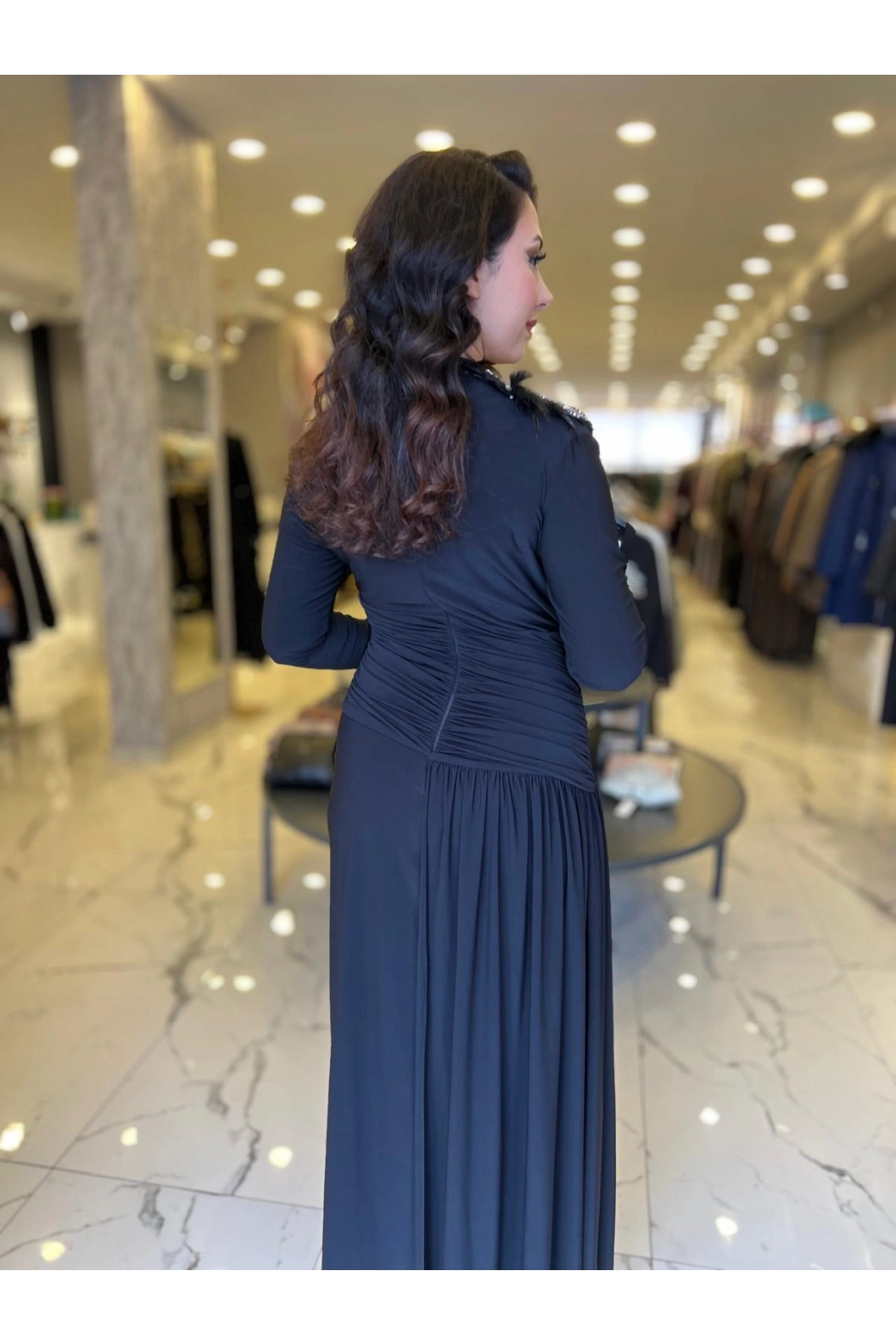 MY312-OMUZU TAŞLI ELBİSE SİYAH