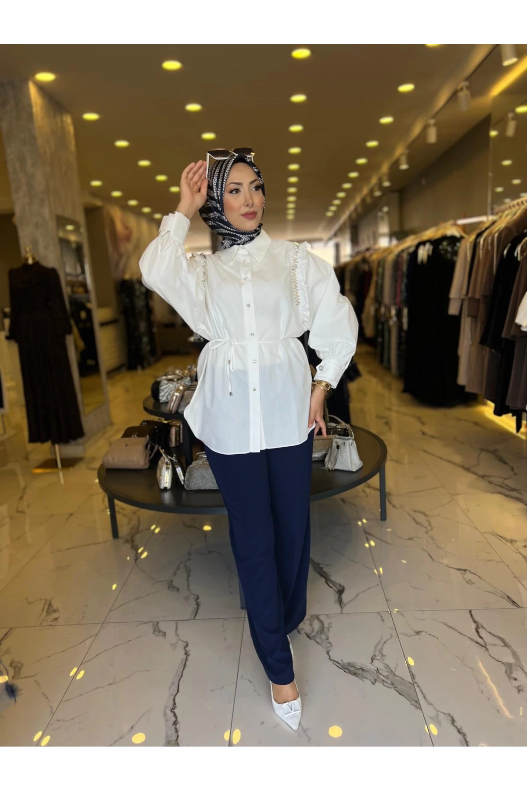 MY312-OMZU TAŞLI TUNİK EKRU