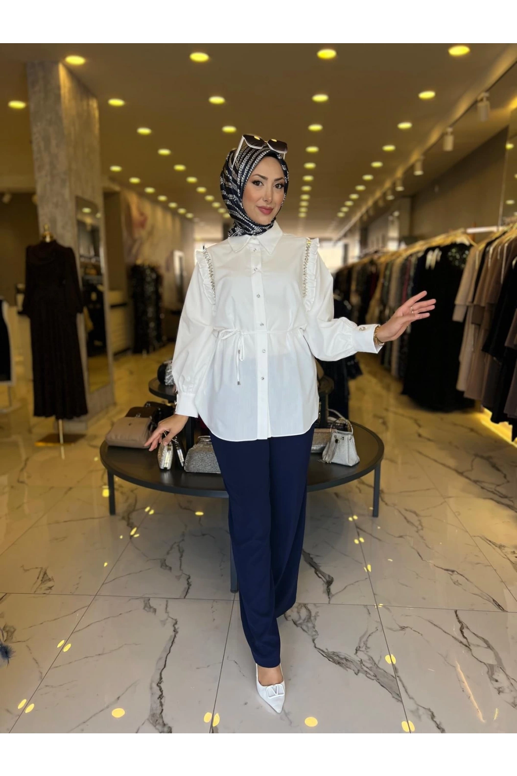 MY312-OMZU TAŞLI TUNİK EKRU