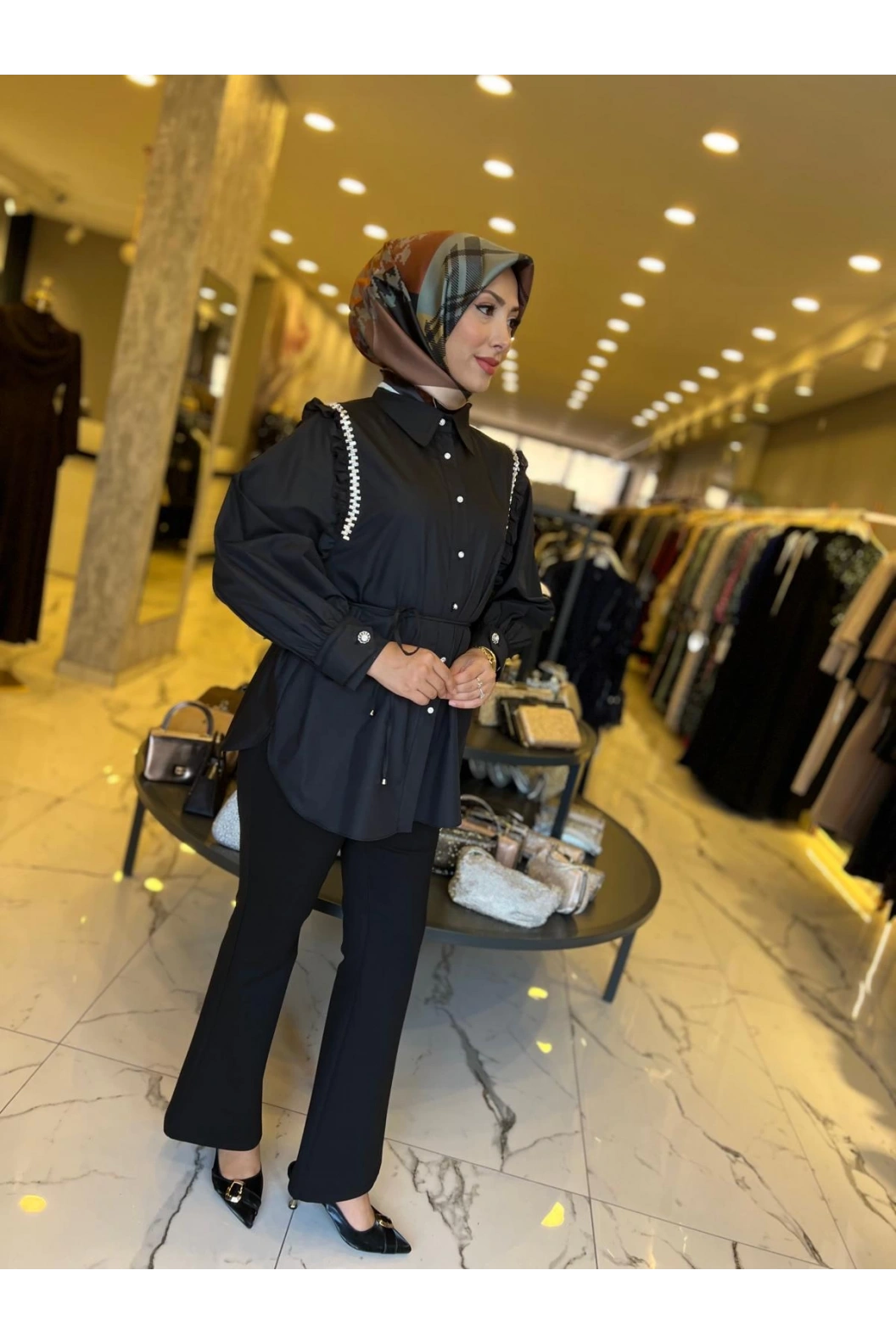 MY312-OMZU TAŞLI TUNİK SİYAH