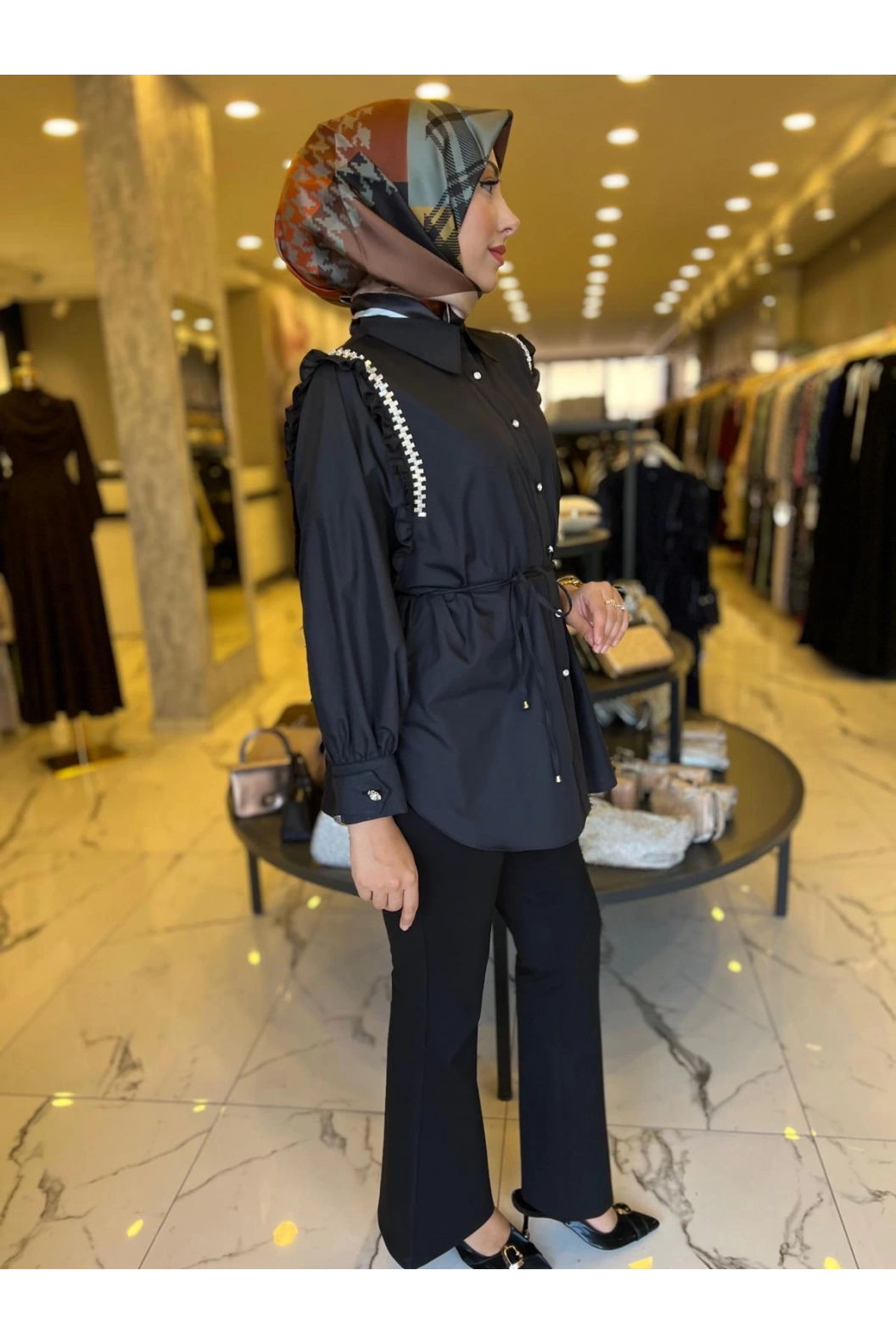 MY312-OMZU TAŞLI TUNİK SİYAH