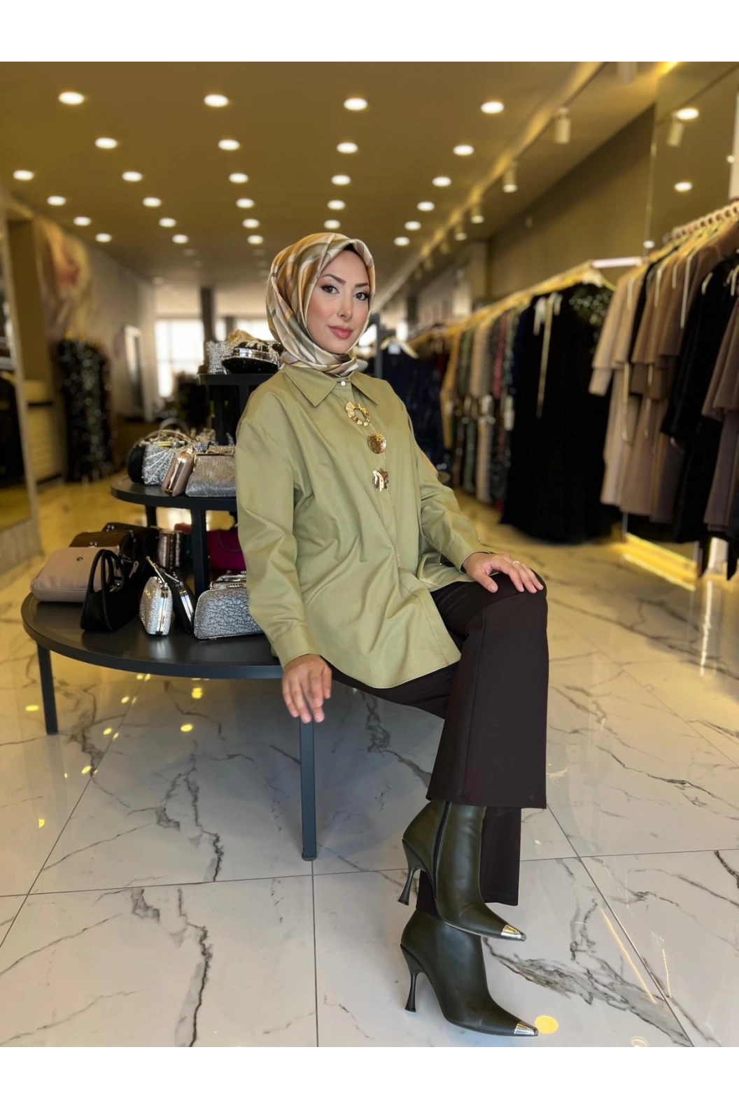 MY312-ÖN AKSESUARLI GÖMLEK YEŞİL