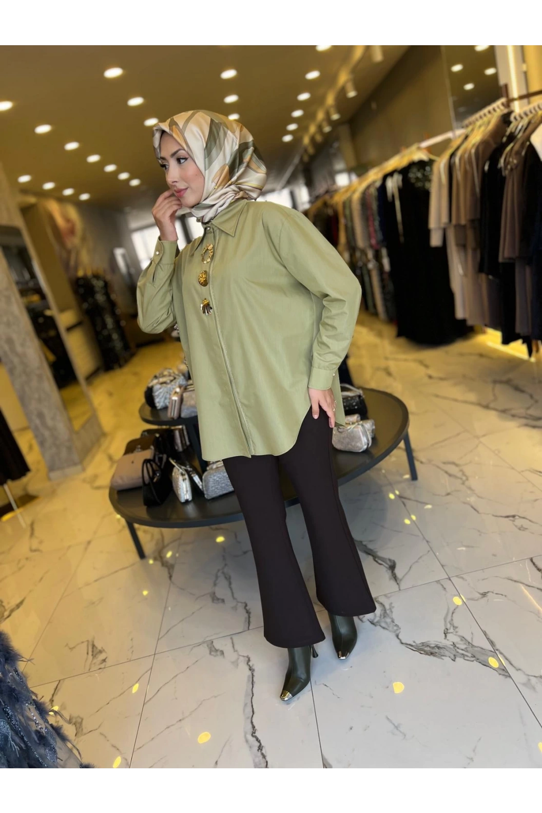 MY312-ÖN AKSESUARLI GÖMLEK YEŞİL