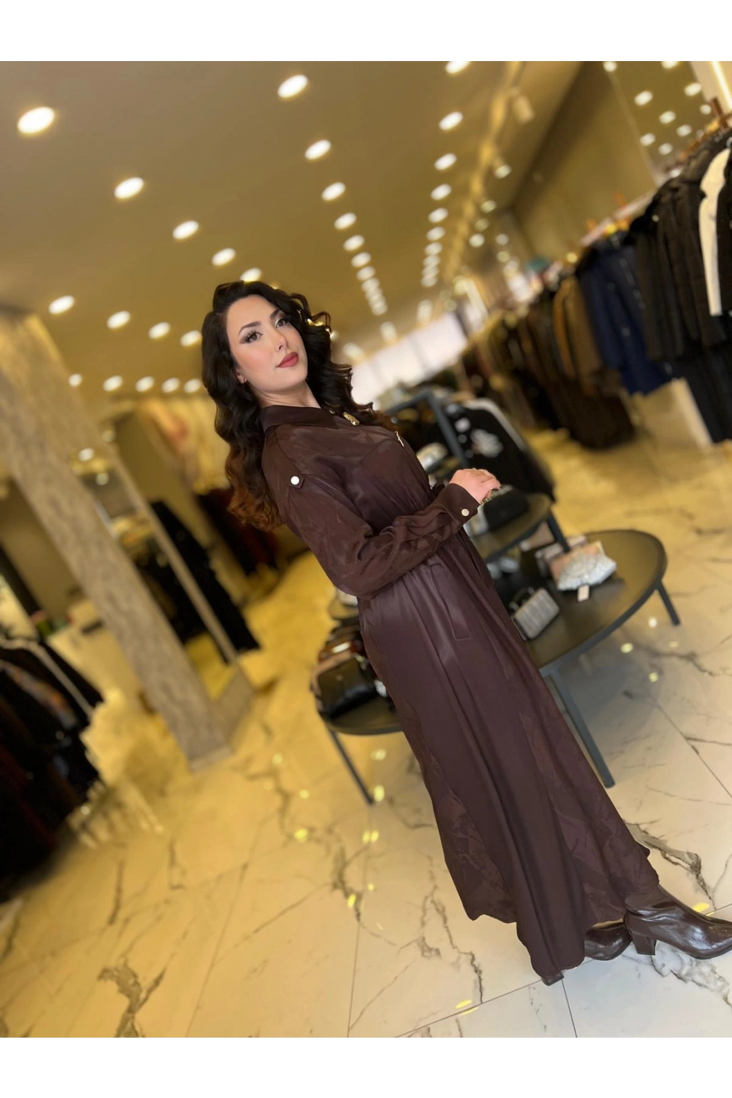 MY312-ÖNÜ AKSESUARLI ELBİSE KAHVE