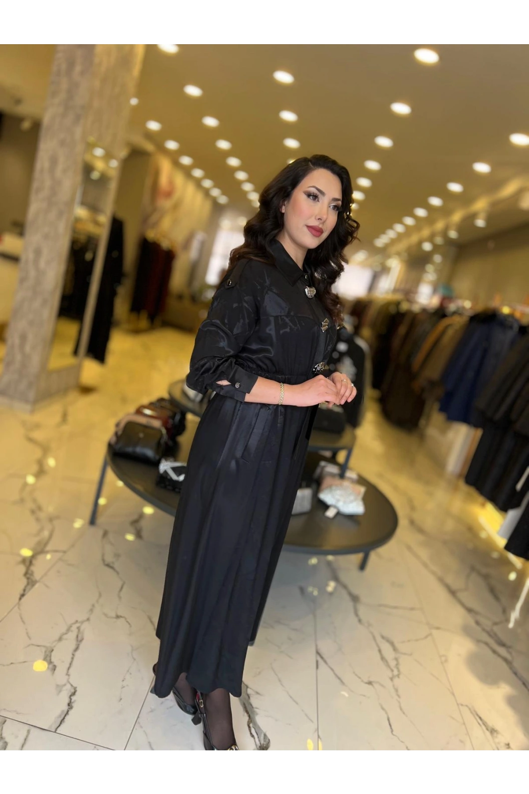 MY312-ÖNÜ AKSESUARLI ELBİSE SİYAH