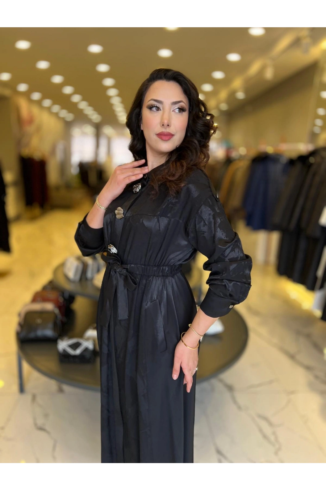 MY312-ÖNÜ AKSESUARLI ELBİSE SİYAH