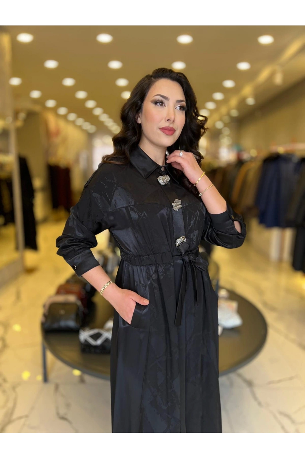 MY312-ÖNÜ AKSESUARLI ELBİSE SİYAH