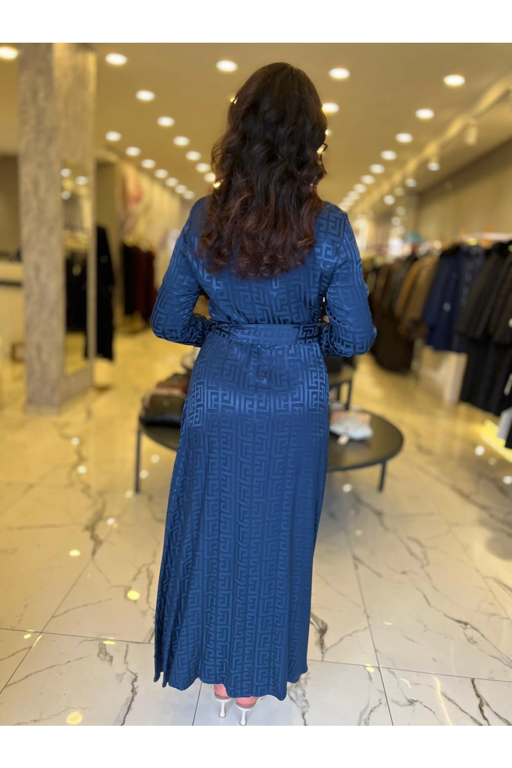 MY312-ÖNÜ TAŞLI JAKAR ELBİSE LACİVERT