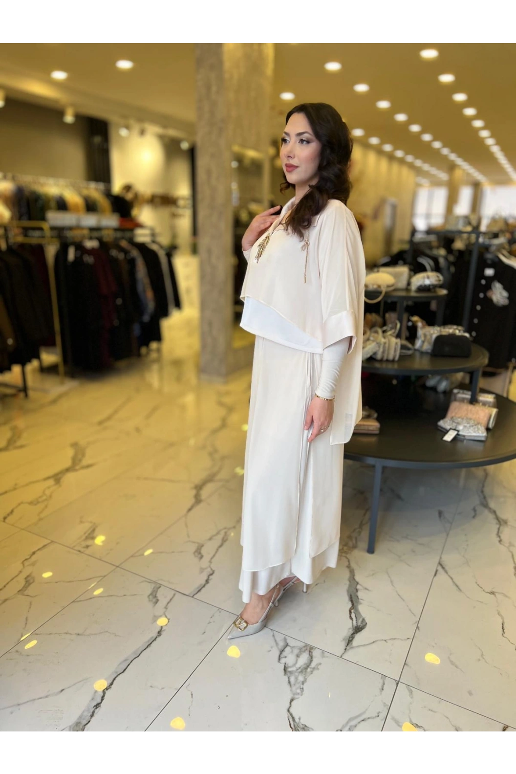 MY312-ÖNÜ TAŞLI ŞİFONLU TAKIM BEJ