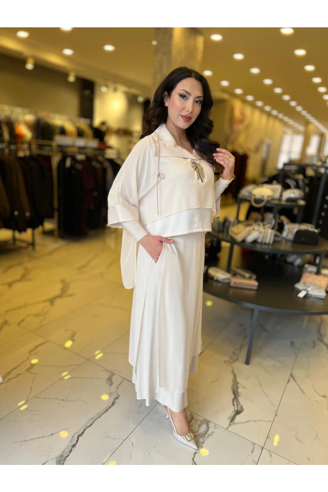 MY312-ÖNÜ TAŞLI ŞİFONLU TAKIM BEJ