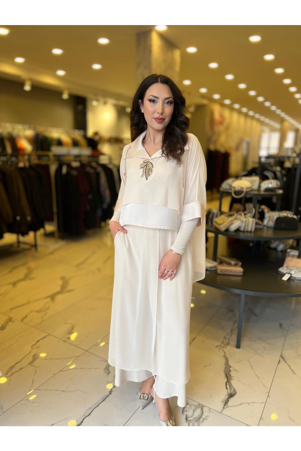 MY312-ÖNÜ TAŞLI ŞİFONLU TAKIM BEJ