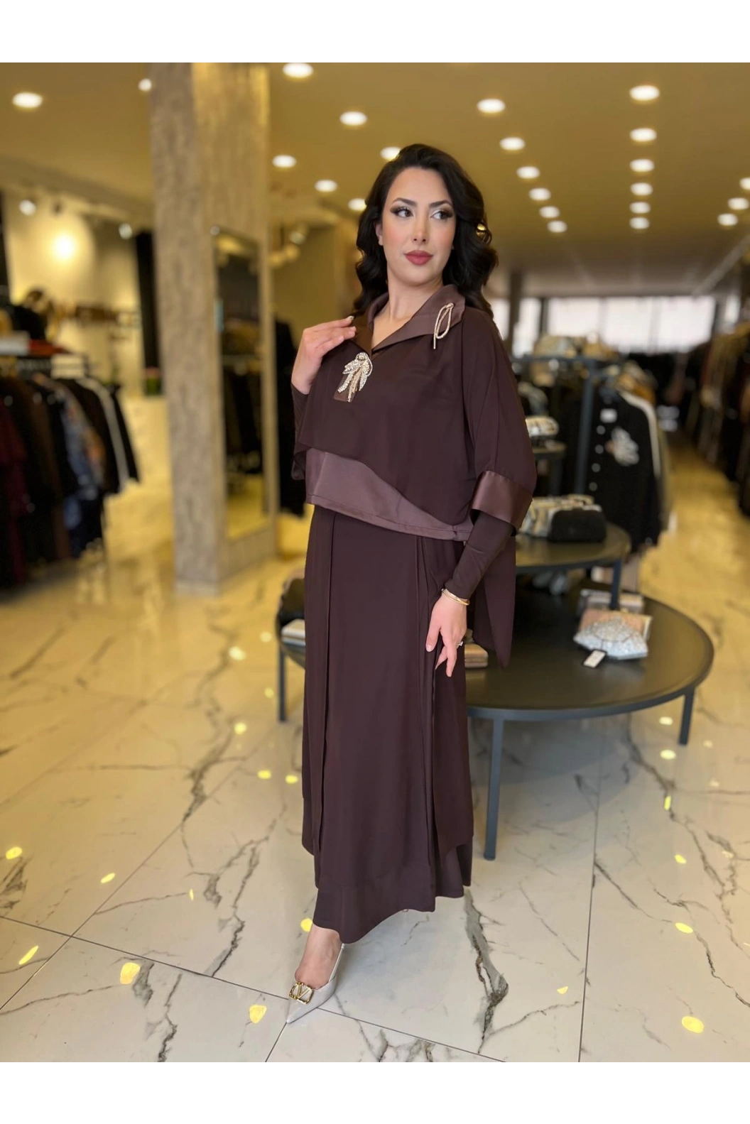 MY312-ÖNÜ TAŞLI ŞİFONLU TAKIM KAHVE