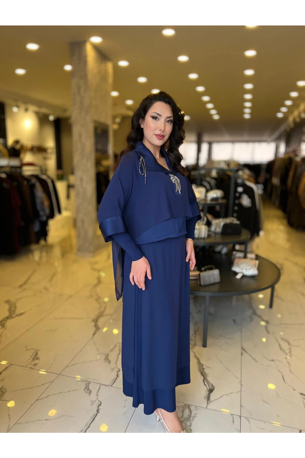 MY312-ÖNÜ TAŞLI ŞİFONLU TAKIM LACİVERT