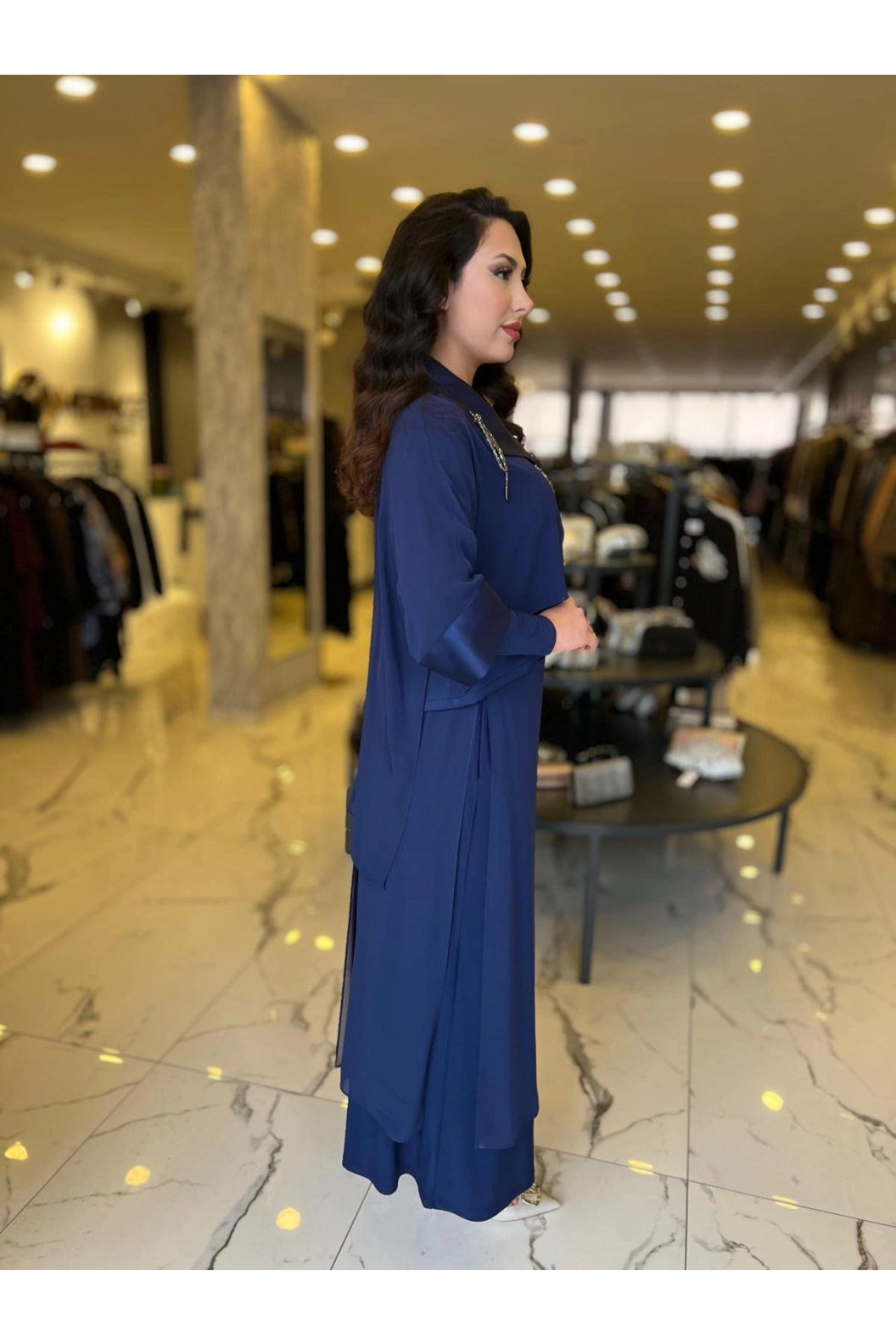 MY312-ÖNÜ TAŞLI ŞİFONLU TAKIM LACİVERT