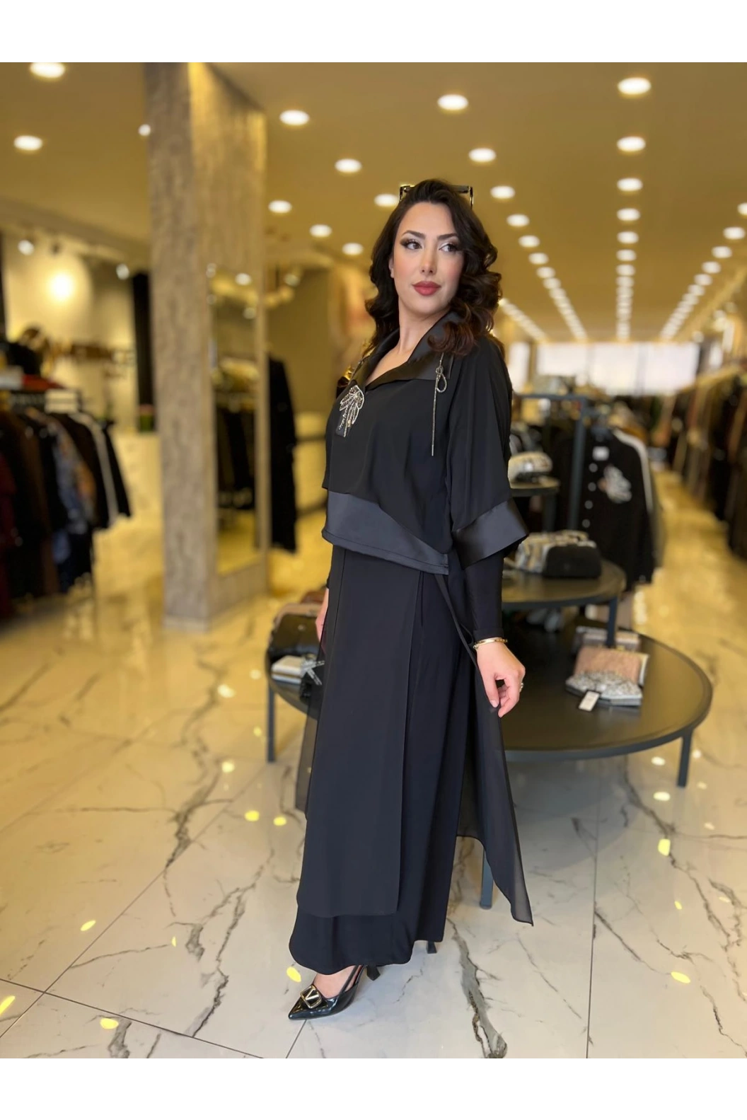 MY312-ÖNÜ TAŞLI ŞİFONLU TAKIM SİYAH