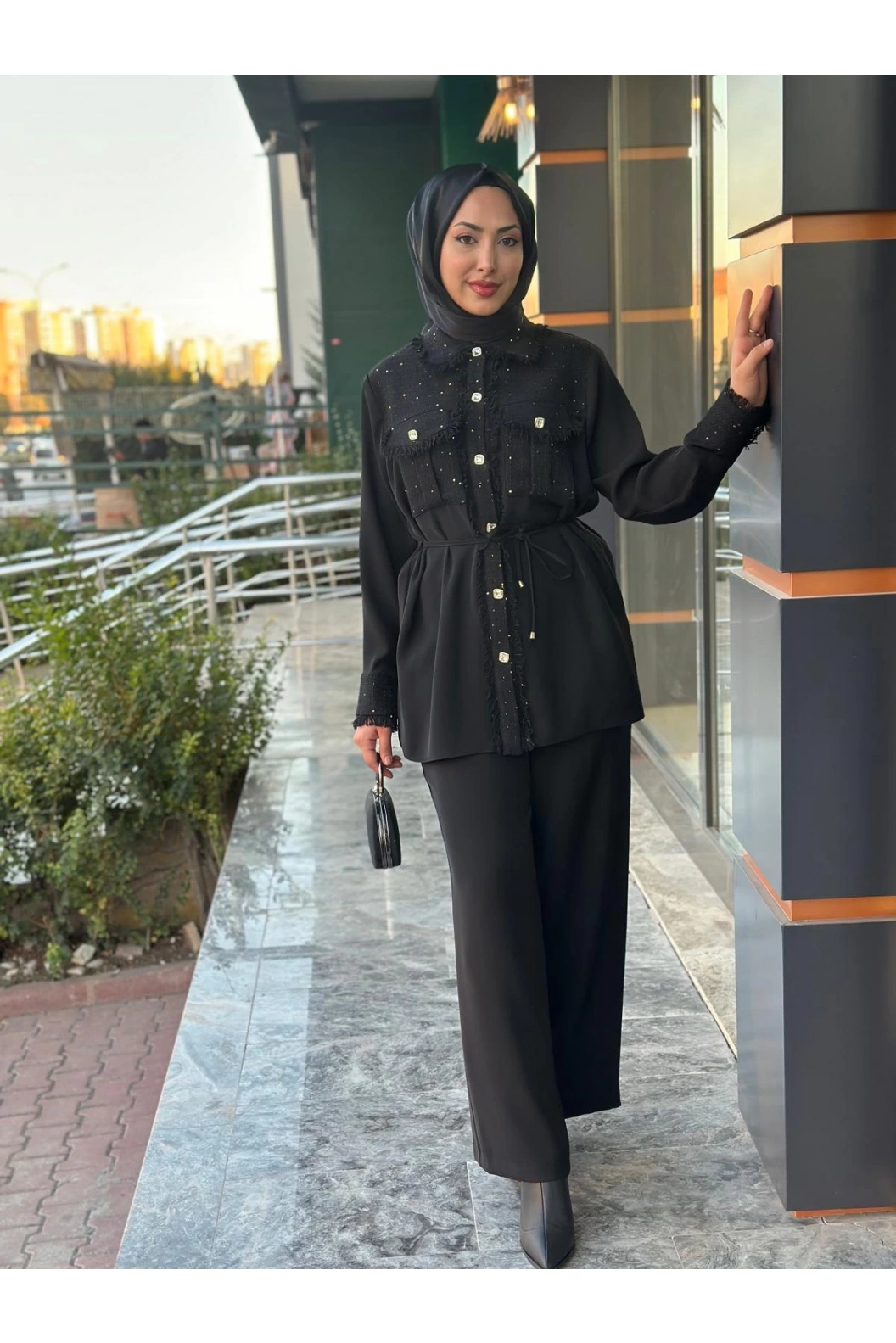 MY312-ŞANEL KOMBİNLİ TAKIM SİYAH