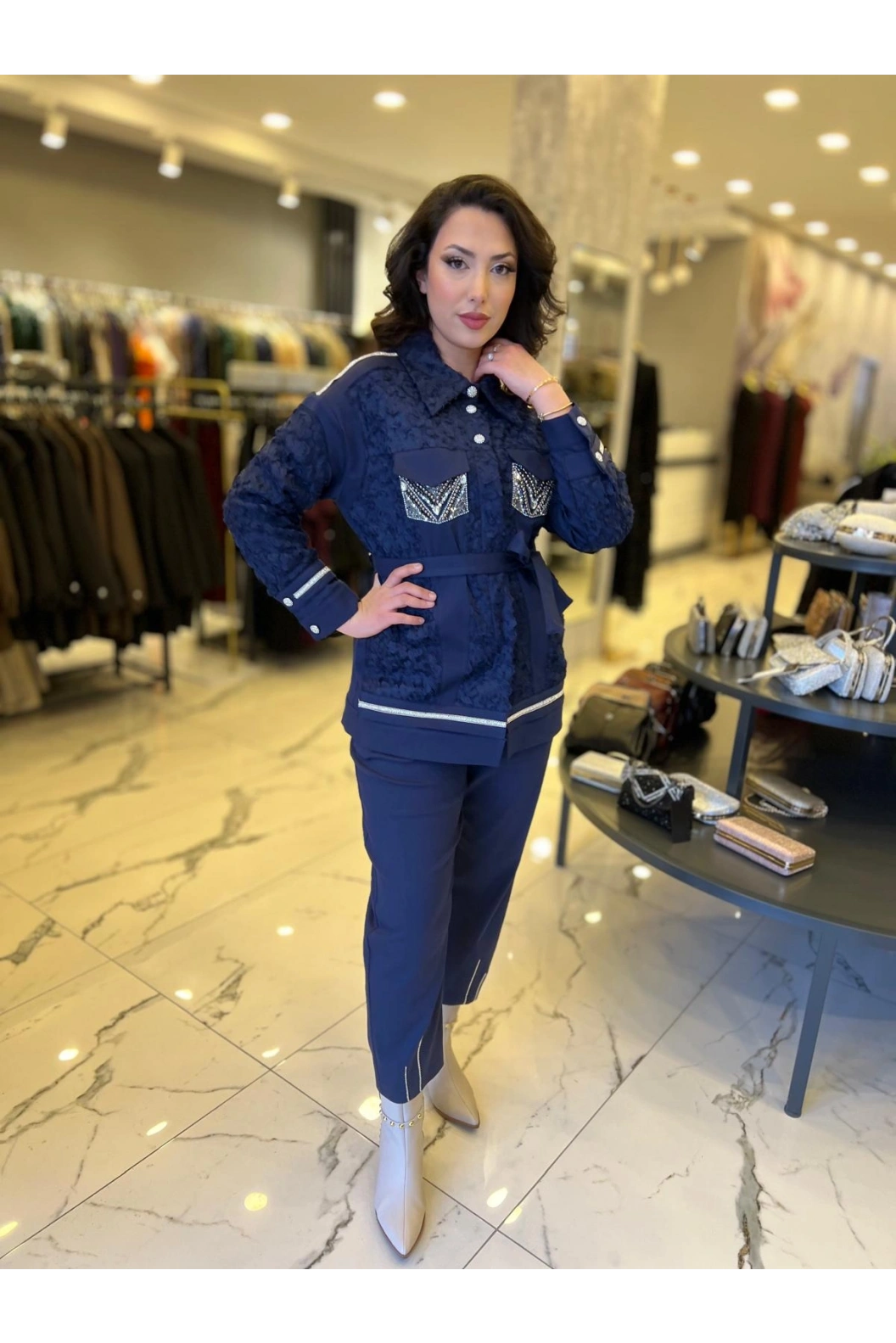 MY312-TAŞLI DANTELLİ PAN.TAKIM LACİVERT