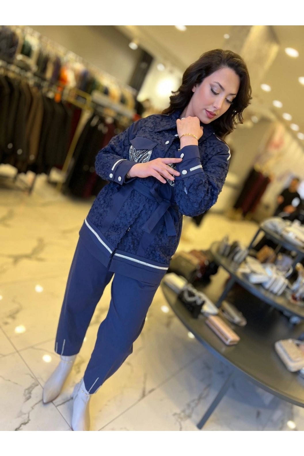 MY312-TAŞLI DANTELLİ PAN.TAKIM LACİVERT