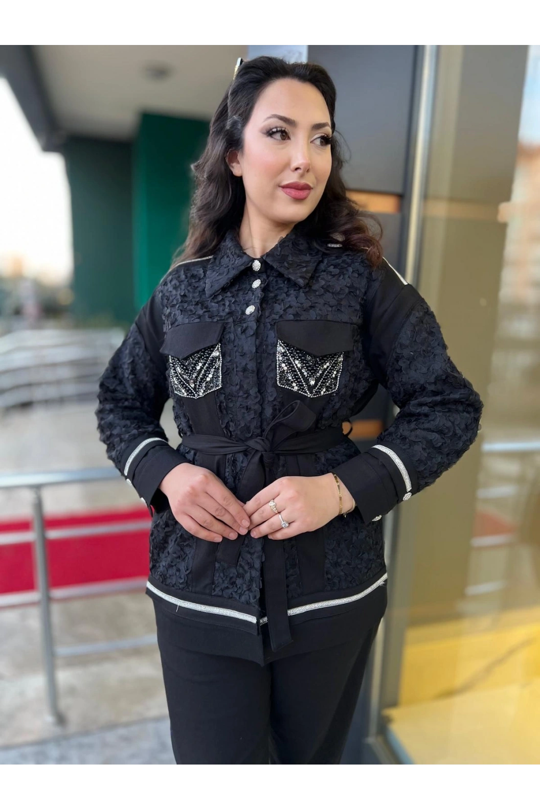MY312-TAŞLI DANTELLİ PAN.TAKIM SİYAH