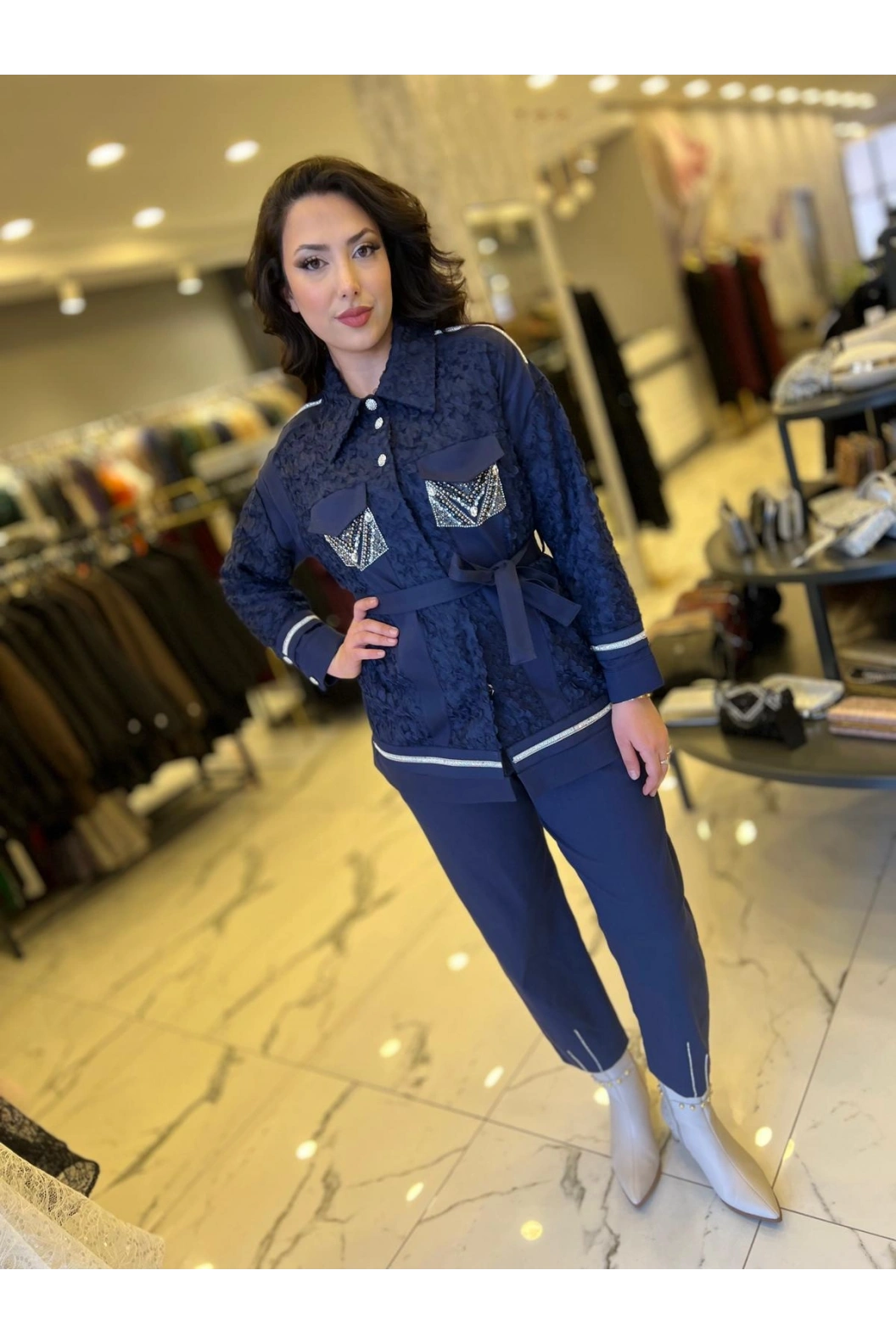 MY312-TAŞLI DANTELLİ PAN.TAKIM LACİVERT