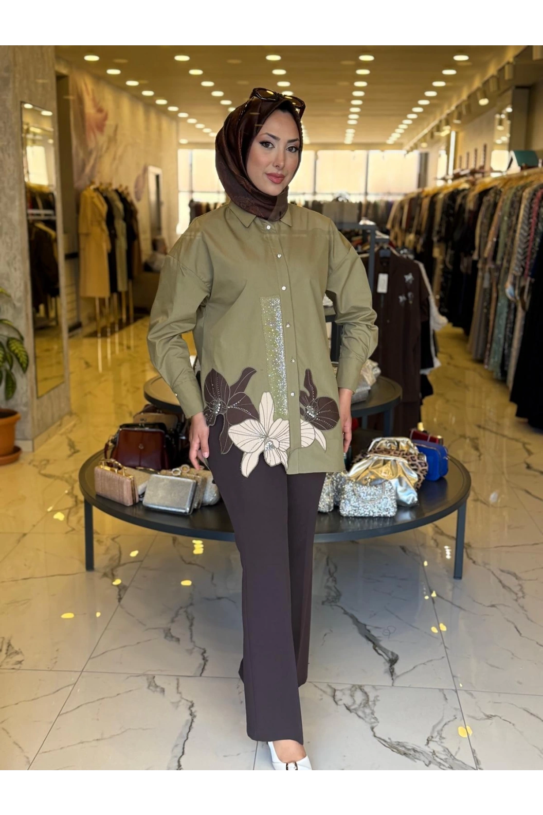 MY312-TAŞLI NAKIŞLI GÖMLEK YEŞİL