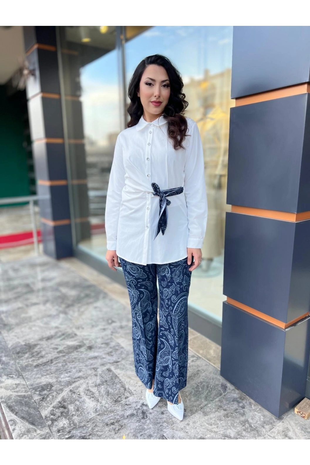 MY312-YANDAN BAĞLAMALI GÖMLEK EKRU