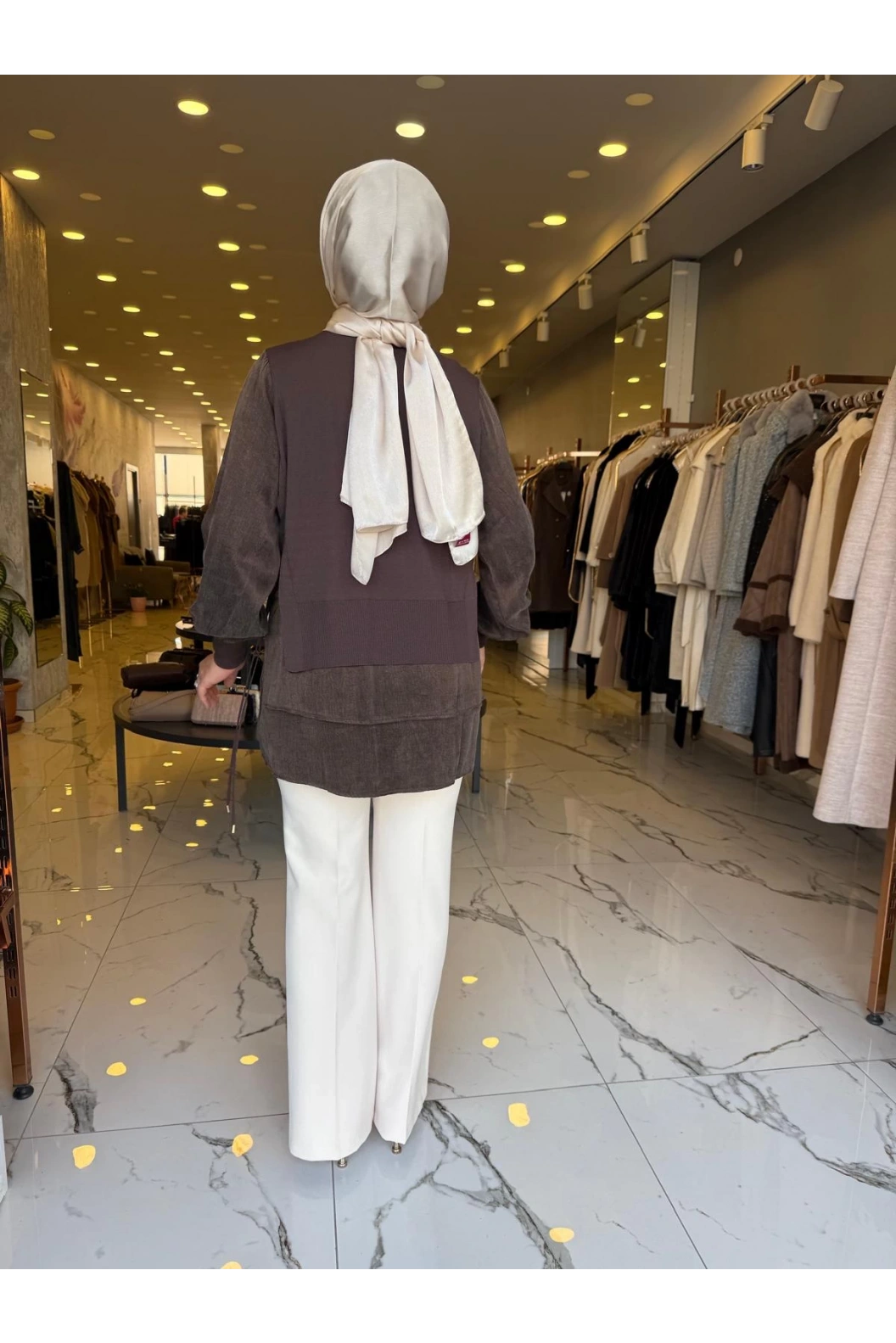 NİLİWİ-ETEĞİ ÇİFT KATLI KUPRA TUNİK KAHVE