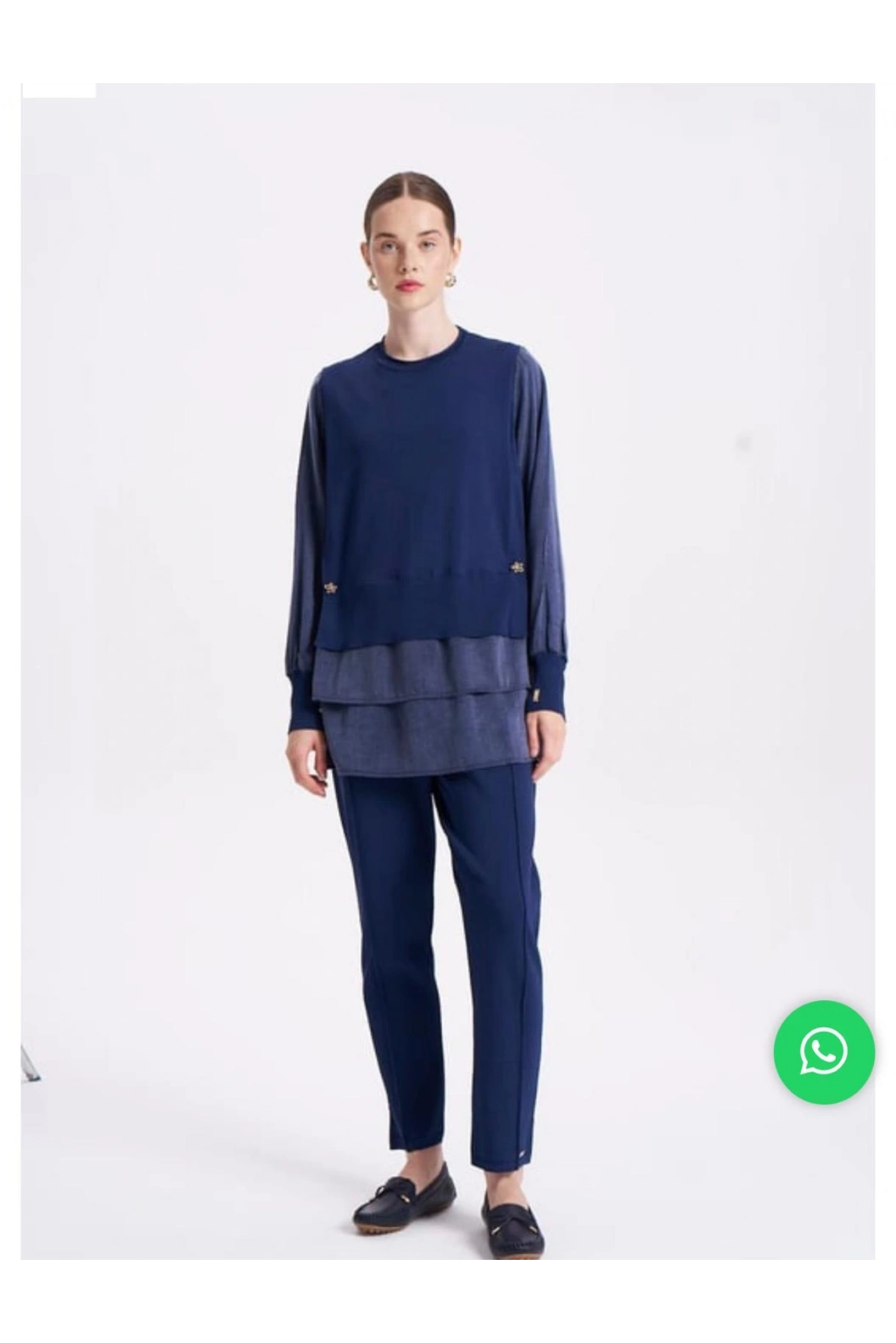 NİLİWİ-ETEĞİ ÇİFT KATLI KUPRA TUNİK LACİVERT