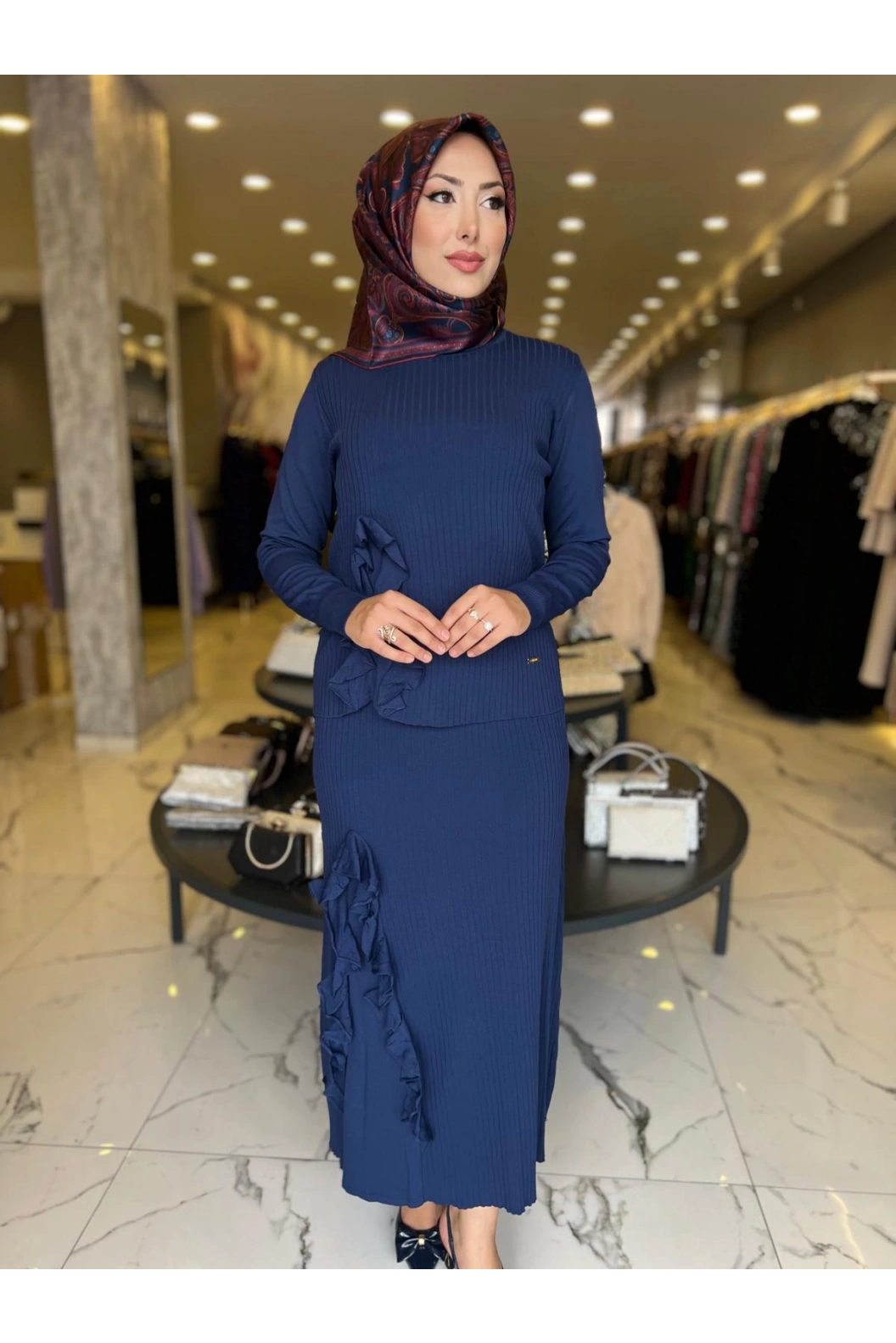 NİLİWİ-FIRFIRLI ETEKLİ TAKIM LACİVERT