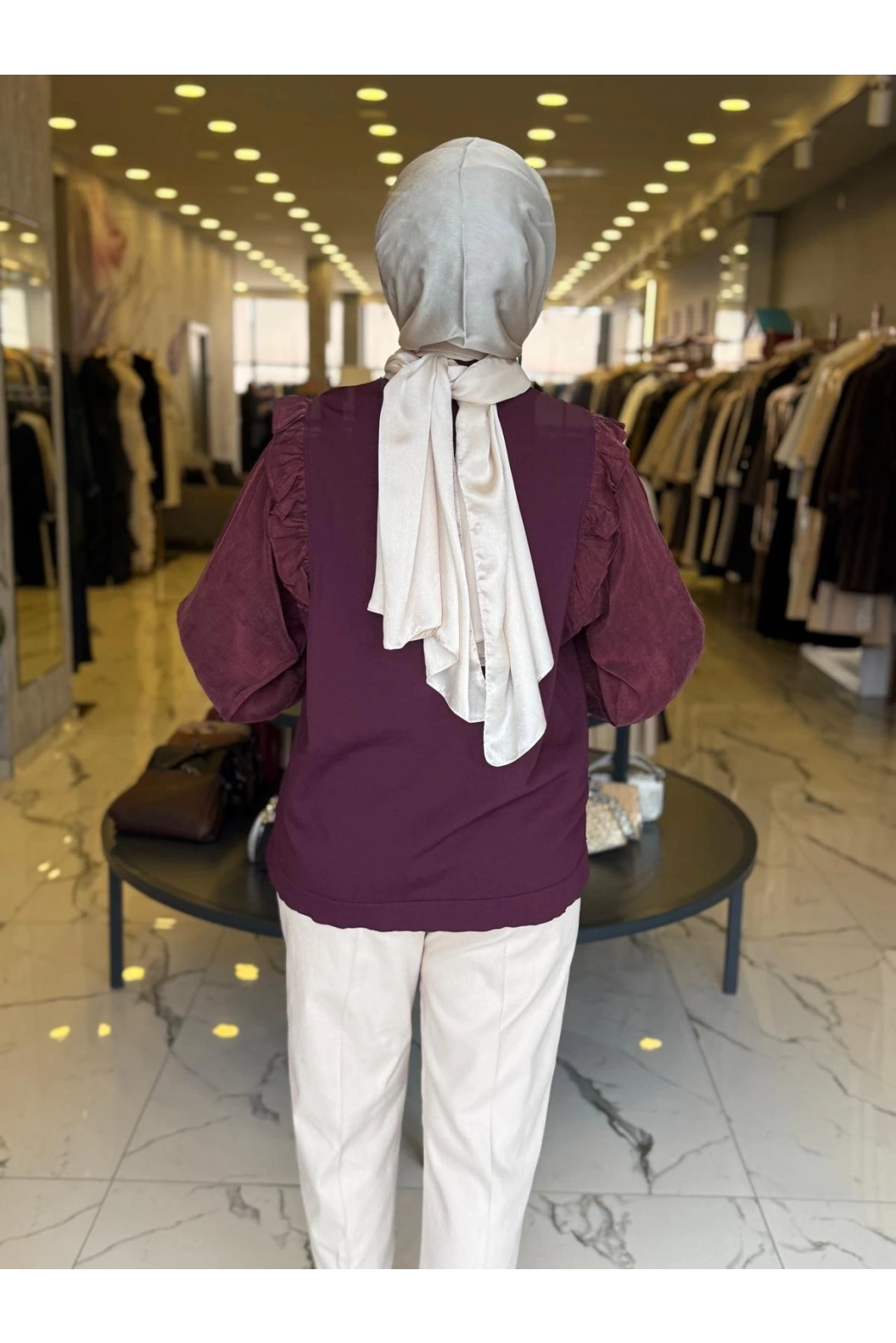 NİLİWİ-KARE KESİMLİ FIRFIRLI TUNİK BORDO