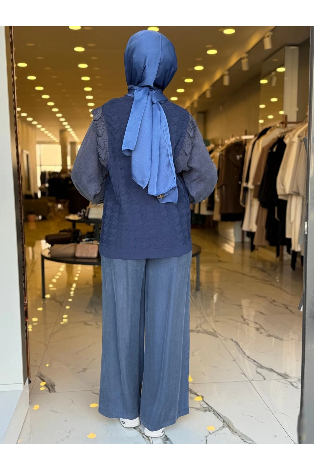 NİLİWİ-KOL EVİ KARE KESİMLİ FIRFIRLI TUNİK LACİVERT