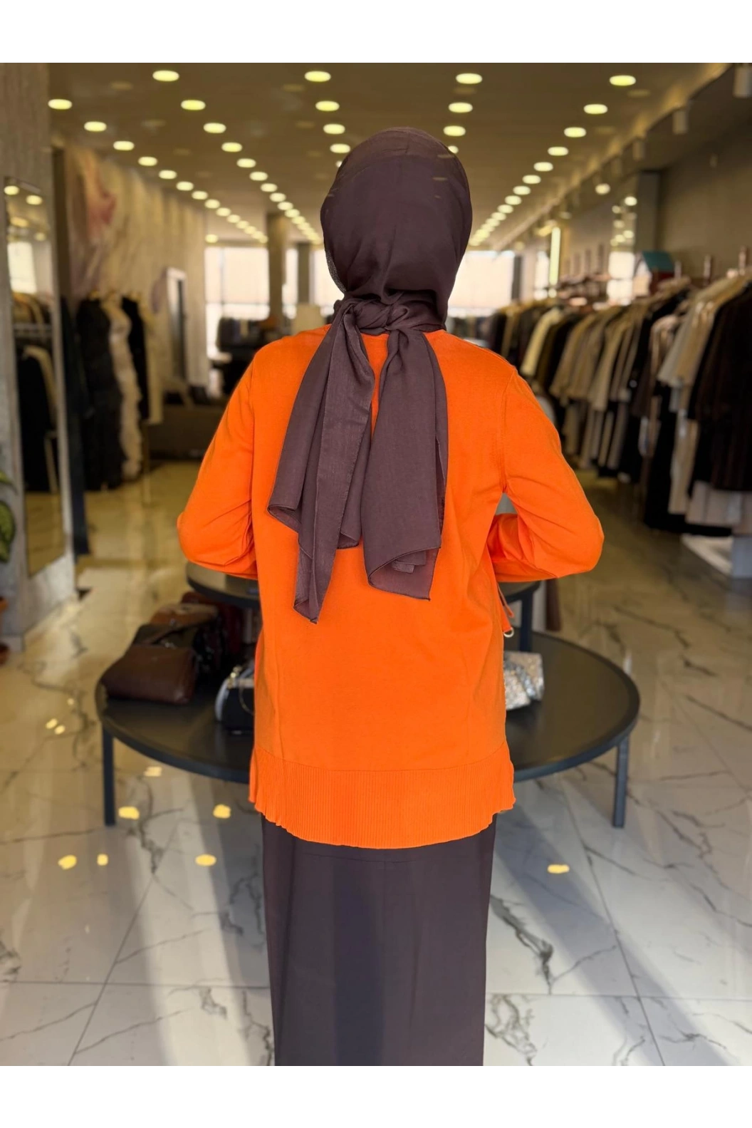 NİLİWİ-ÖN ETEĞİ BÜZGÜLÜ TUNİK TURUNCU