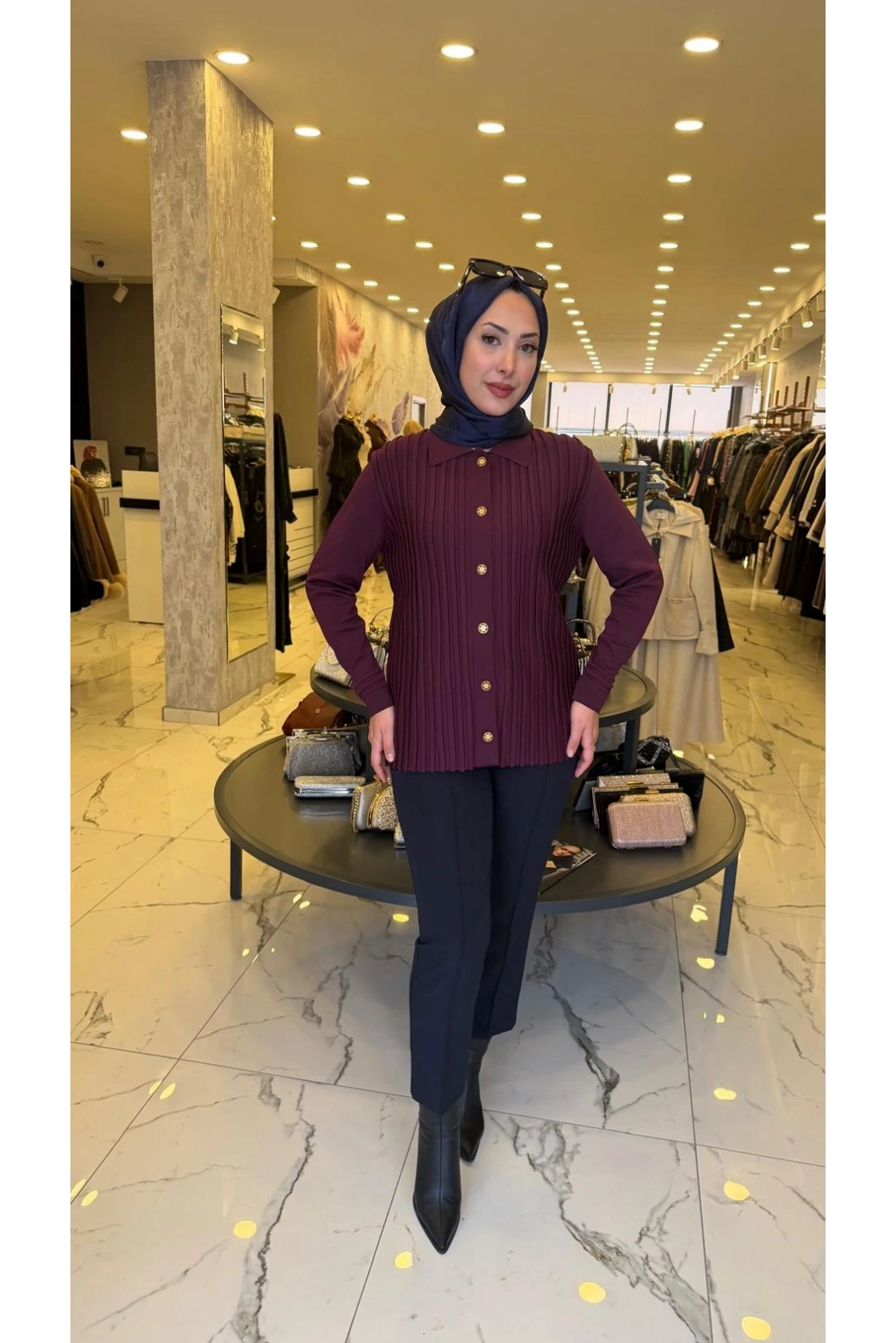 NİLİWİ-ÖNÜ BEKLETMELİ HIRKA BORDO