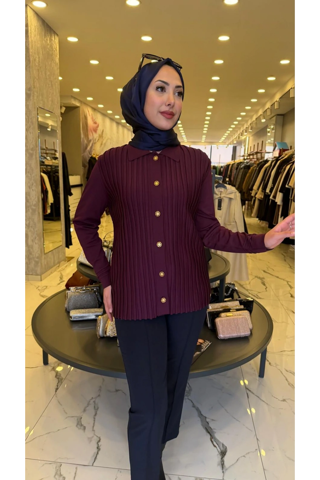 NİLİWİ-ÖNÜ BEKLETMELİ HIRKA BORDO