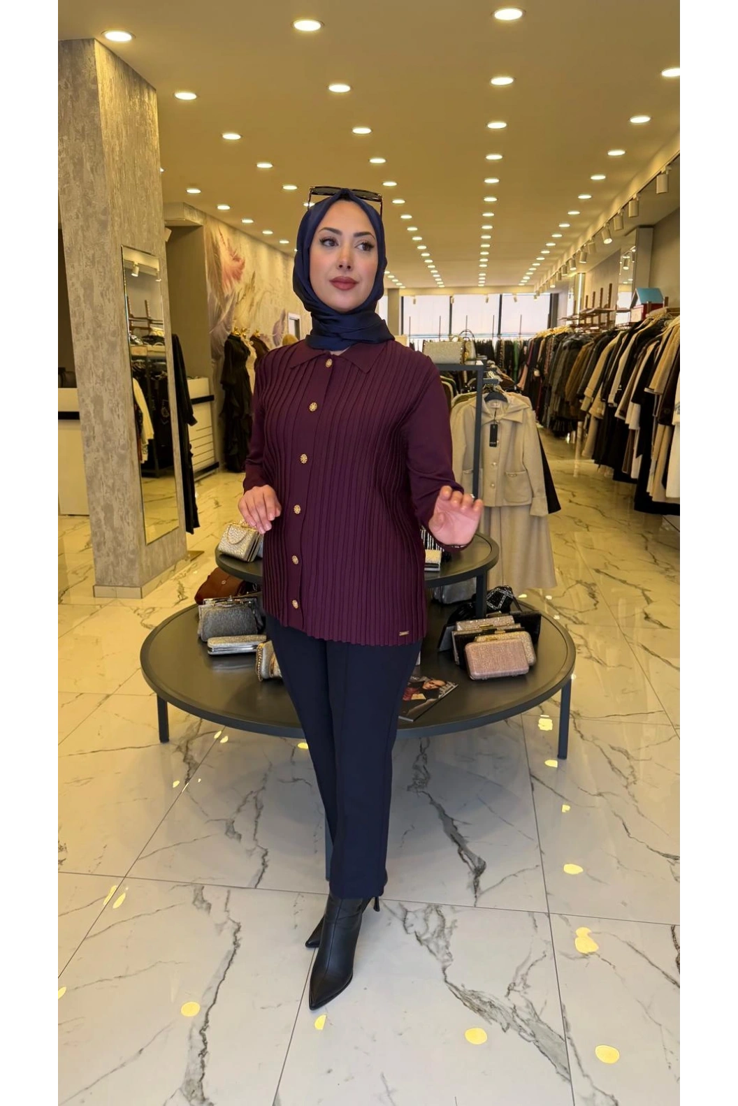 NİLİWİ-ÖNÜ BEKLETMELİ HIRKA BORDO